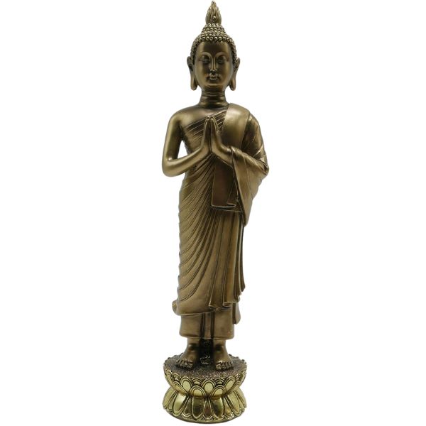 BUDDHA STANDING WITH FOLDED HANDS GOLDEN STATUE 3X3X12IN