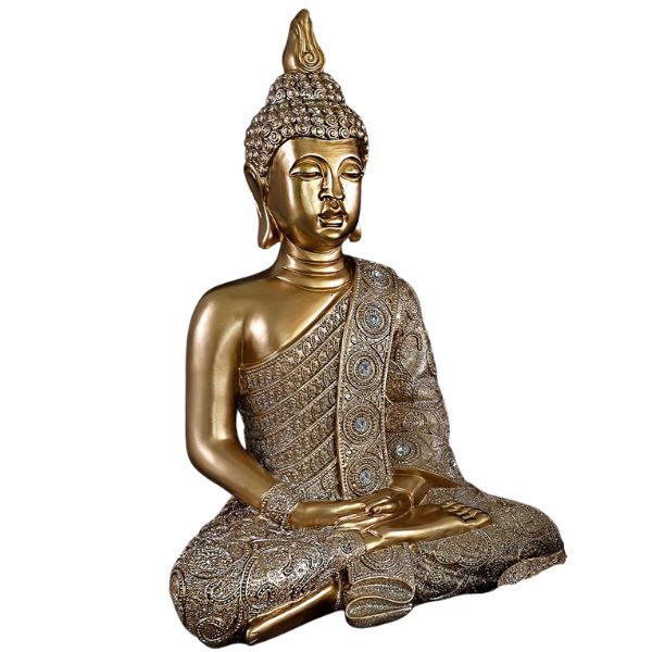 BUDDHA GOLDEN STATUE SITTING 10X7X16IN POLYRESIN HAND PAINTED