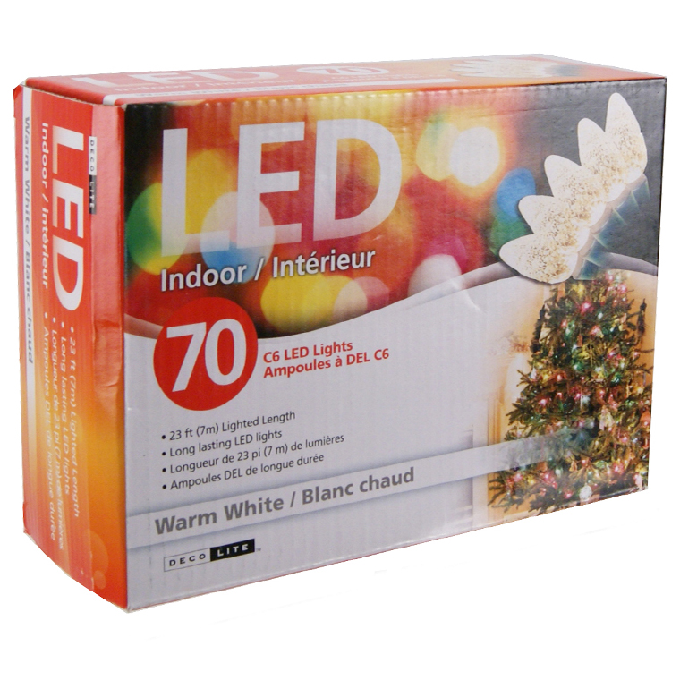 LED STRING LIGHT DECORATIVE WARM WHITE 23FT INDOOR 70 C6 LEDS