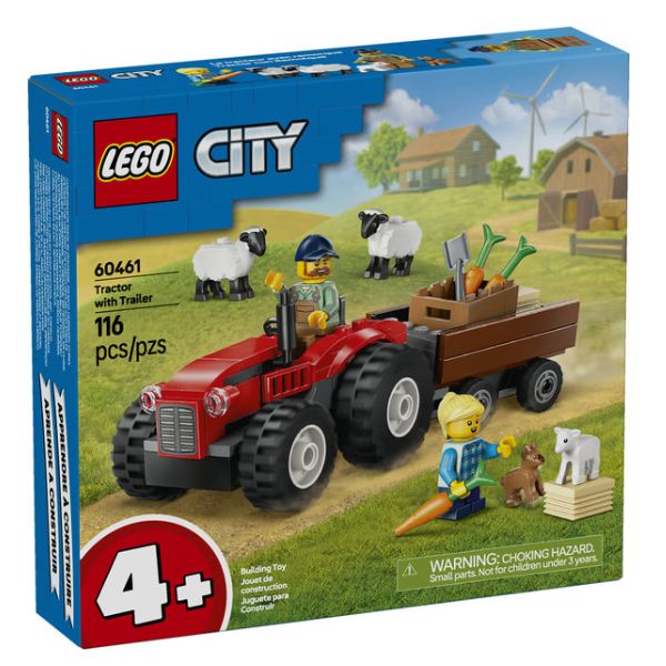 RED FARM TRACTOR WITH TRAILER 116PCS/SET