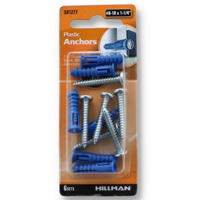 ANCHOR PLASTIC BLUE WITH SCREWS #8-10x1-1/4 inch set of 6pcs