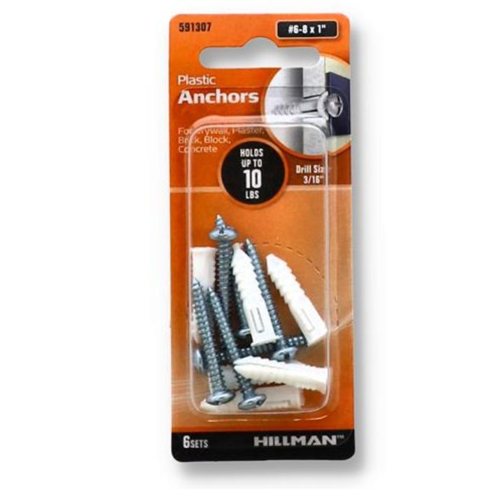 ANCHOR PLASTIC WHITE WITH SCREWS #6-8x 1 INCH SET OF 6PCS