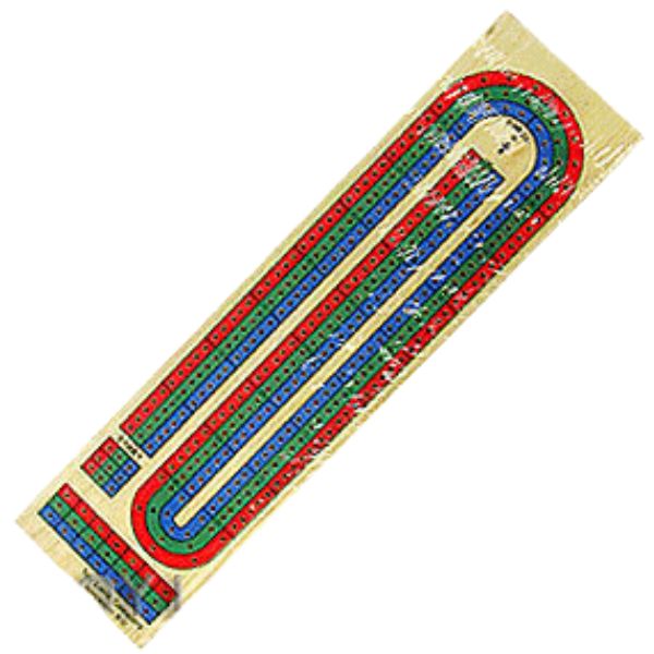 WOODEN CRIBBAGE BOARD 15IN INCLUDES 9 PLASTIC PEGS RGB COLO