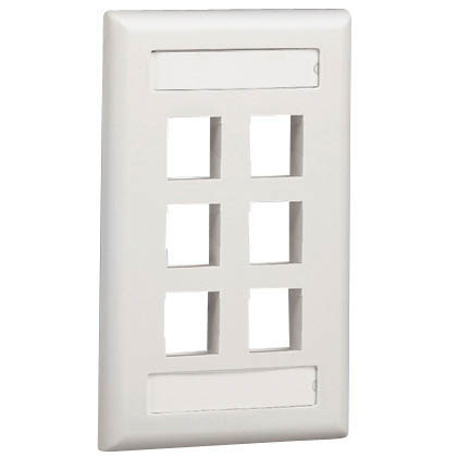 WALL PLATE 6PORT WHITE WITH WRITE-ON LABLES & HOLDERS