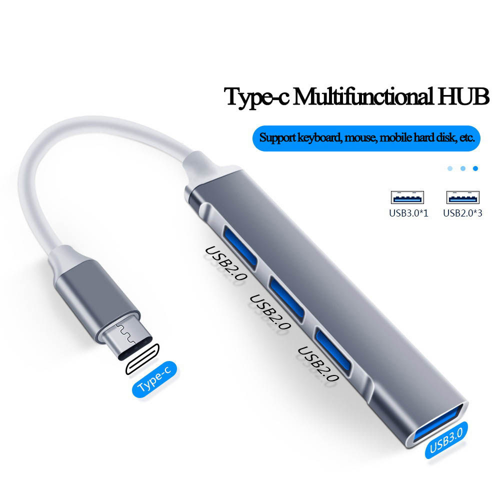 USB HUB TYPE C TO 4 PORT USB 2.0 AND USB 3.0 PORTS 390MB/S SILVER