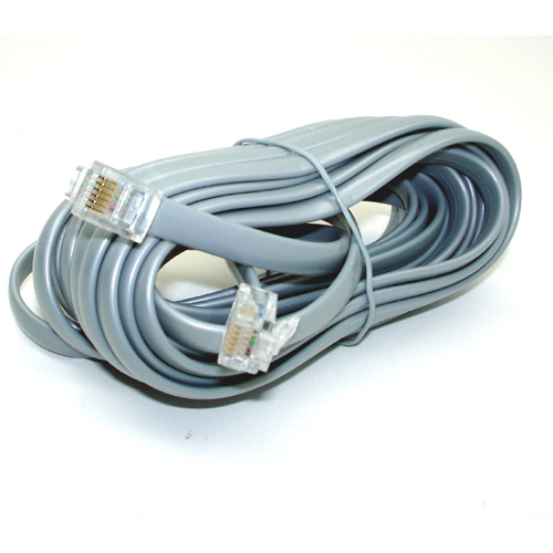 MODULAR CABLE 6P6C M/M 25FT SILVER