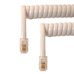 MODULAR CABLE 4P4C M/M 50FT CURLY WHITE