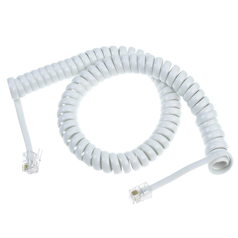 MODULAR CABLE 4P4C M/M 7FT CURLY WHITE