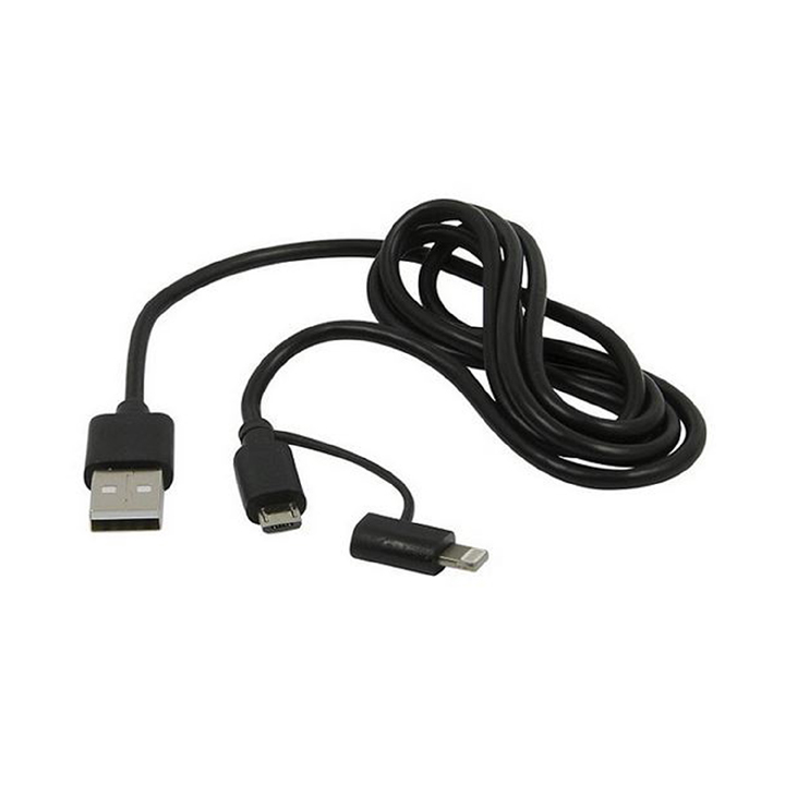 USB CABLE A MALE TO LIGHTNING 8P AND MICRO B MALE 3FT BLACK