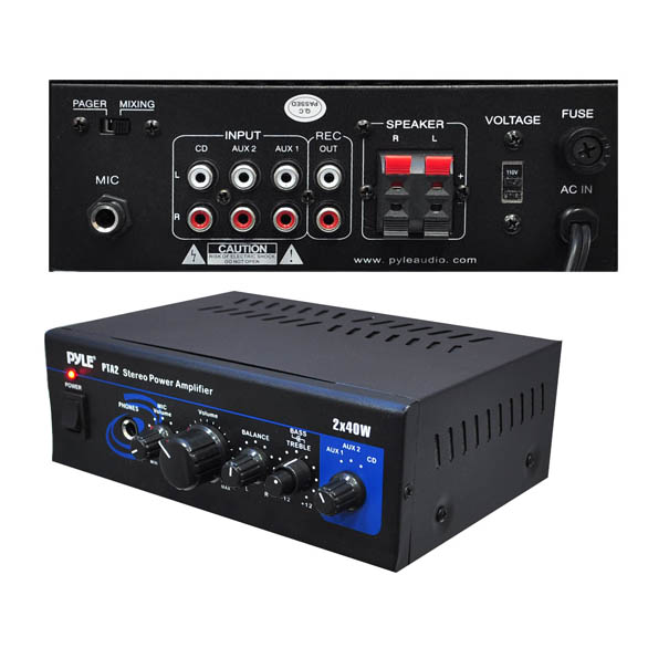 AMPLIFIER MINI 2X40W STEREO WITH AUX CD & MIC INPUTS