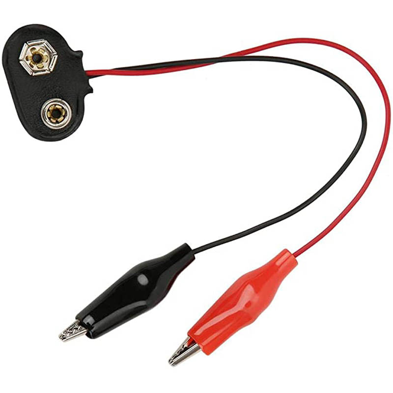 BATTERY SNAP 9V TO ALLIGATOR CLIPS RED & BLK 8IN