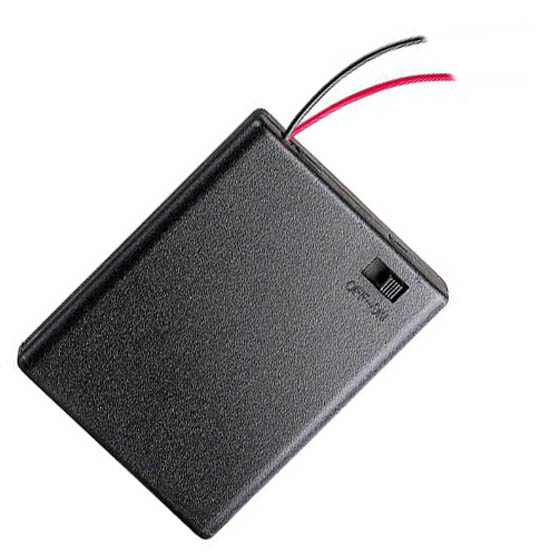 BATTERY HOLDER AAAX4 WITH SWITCH WIRE 15CM AND PLASTIC COVER BLK