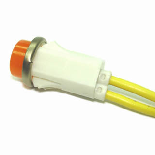 INDICATOR 250V 12MM AMBER SNAP WIRE NEON FLAT DOME