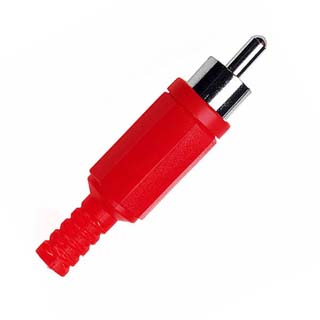 RCA PLUG INLINE SOL PLASTIC RED TIN STRAIN RELIEF PCS/PKG