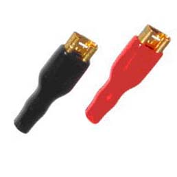 QUICK CONN FEM RED/BLK 0.250IN 14AWG GOLD 6.35X1.2MM 2PC/PKG