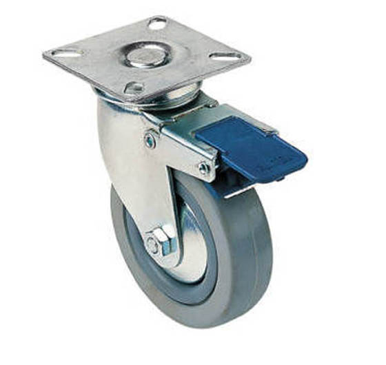 CASTER RUBBER 2IN SWIVEL GREY METAL TOP 2X2IN WITH BRAKE