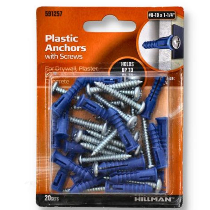 ANCHOR PLASTIC BLUE WITH SCREWS #8-10 1-1/4IN FOR DRYWALL