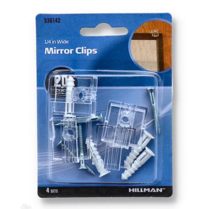 MIRROR CLIPS 1/4IN WIDE PLASTIC WITH ANCORS 4SETS