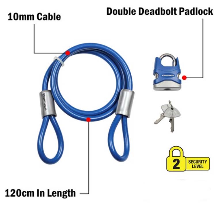 CABLE LOCK & KEY 4FT FOR BIKES BRAIDED STEEL CABLE & PADLOCK