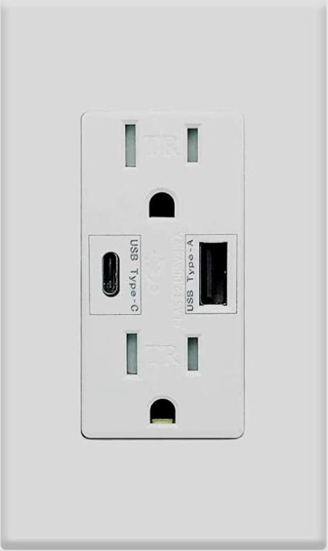 ELECTRICAL RECEPTACLE 2POS USB-A 1.2A & USB-C 3A DECORA WALLPLATE