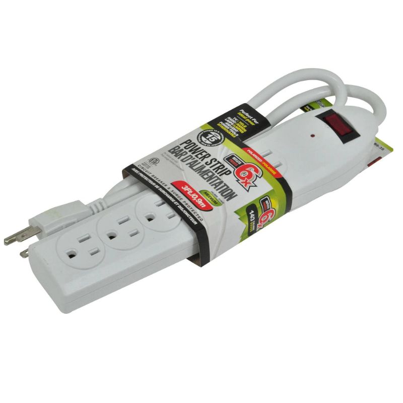 POWER BAR 6 O/LET 3FT CORD SURGE PROTECT WHT 15A