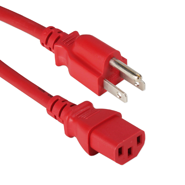 INST CORD 3/18 10FT RND RED SJT PLUG 5-15P TO FEM C13