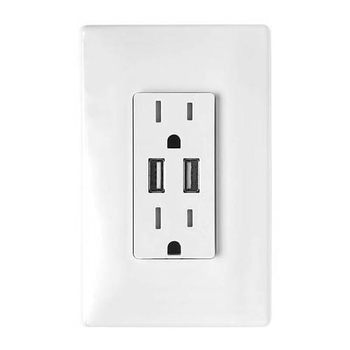 ELECTRICAL RECEPTACLE 2POS USBX2 3.1A DECORA WALLPLATE WHITE