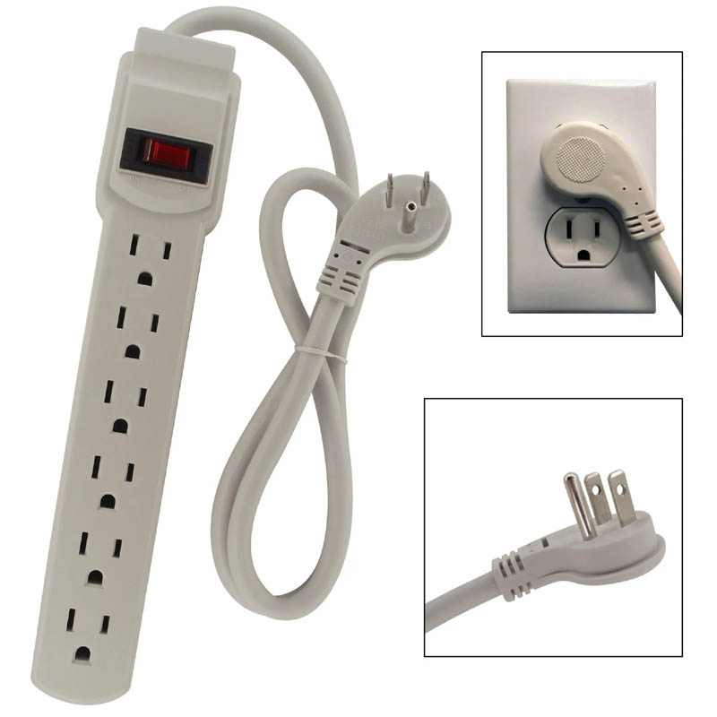 POWER BAR 6 O/LET 3FT CORD WHT 45DEG PLUG SURGE PROTECT 15A