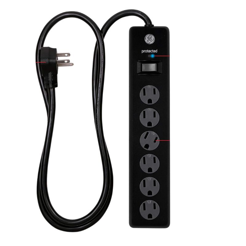 POWER BAR 6 O/LET 8FT CORD RA PL 1300J SURGE BLK