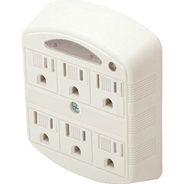 WALL TAP 6-OUTLET 15A 125V 1875W WITH AUTOMATIC NIGHT LIGHT