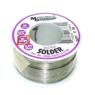 SOLDER WIRE 63/37 REGULAR 1/2LB. 20AWG 0.040IN RA CORE