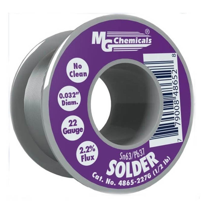SOLDER WIRE 63/37 NO CLEAN 1/2LB 0.032IN(22AWG) ROSIN FLUX 2.2%