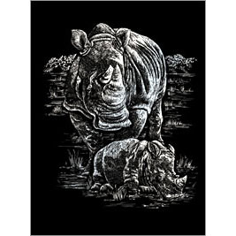 SILVER ENGRAVING RHINOCEROUS AND BABY