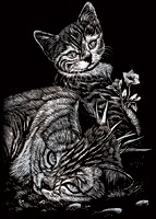 TABBY CAT & KITTEN-SILVER MINI ENGRAVING ART