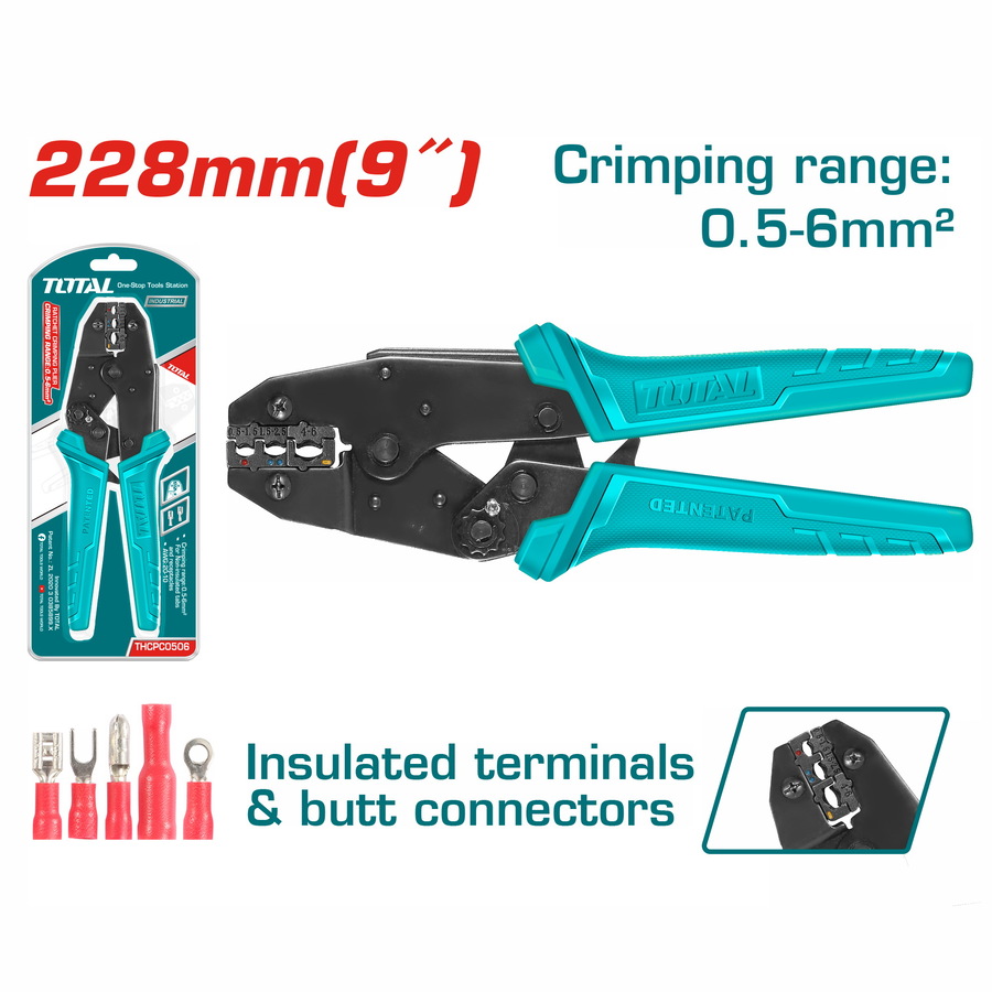 CRIMPER RATCHET 22-10AWG FOR INSULATED TERMINALS 9INCH
