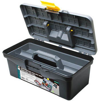 TOOL BOX PLASTIC 12IN BLACK WITH TRAY