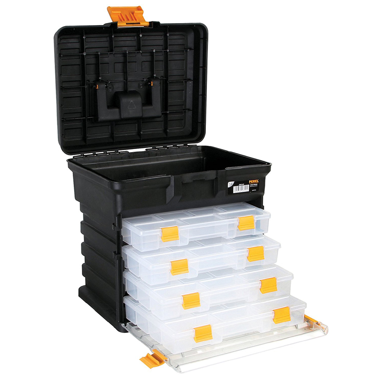 TOOL CASE EMPTY 14X12X9 INCH BLK WITH REMOVABLE TRAYS