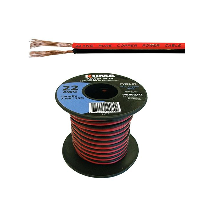 DC WIRE 22AWG RED/BLK PAIR 25FT 