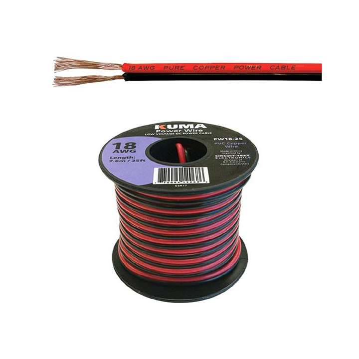 DC WIRE 18AWG RED/BLK PAIR 25FT 
