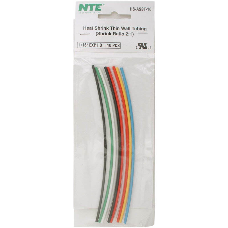 TUBING HST 1/16IN X 6IN ASSORTED COLORS 10PCS/PACK SHRINK 2:1