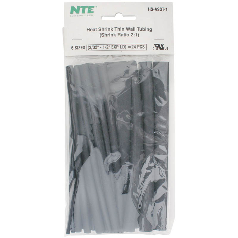 TUBING HST 6 ASSORTED SIZES BLK 3/32-1/2IN 24PCS/PACK SHRINK 2:1