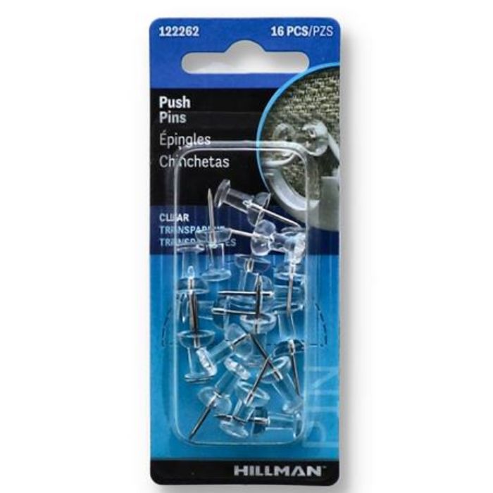 PUSH PINS CLEAR 16PCS/PACK 