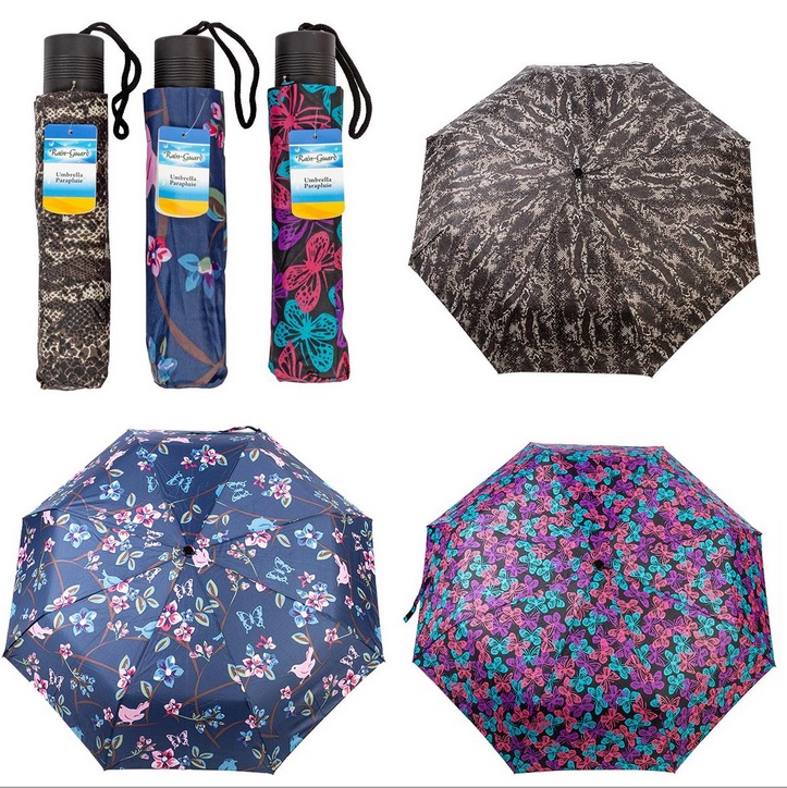 TRAVEL UMBRELLA LADIES STEEL SHAFT/BLK HANDLE ASSORTED COLORS