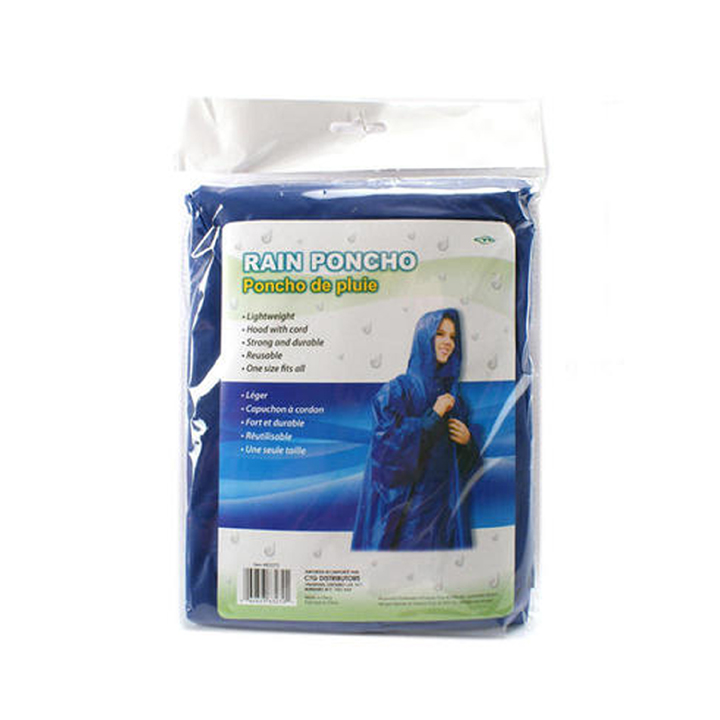 TRAVEL RAIN PONCHO REUSABLE W/ HOOD & CORD ONE SIZE FITS ALL