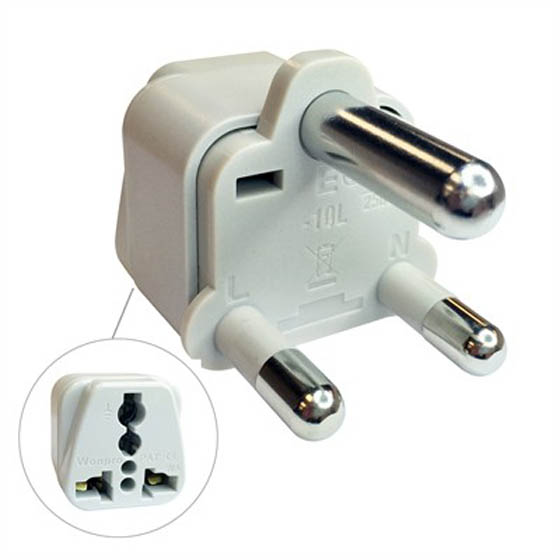 TRAVEL ADAPTER 3P SOUTH AFRICAN PLUG TO UNIVERSAL JACK
