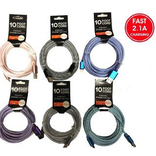 USB CABLE A MALE TO C MALE 10FT 2.1A ASSORTED COLORS