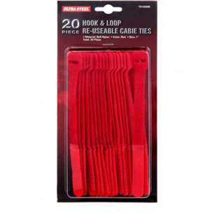 VELCRO HOOK AND LOOP TIE RED 7IN RESUABLE SOFT NYLON 20PCS PACKSKU:247449
