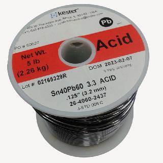 SOLDER WIRE 40/60 ACID CORE 5LB 3.3% FLUX 3MM 0.125IN SN40PB60
SKU:268113