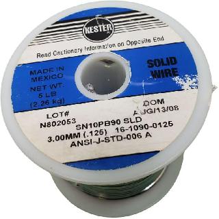 SOLDER WIRE 10/90 SOLID 5LB 3MM 0.125IN DIA SN10PB90