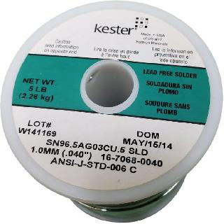 SOLDER WIRE LEAD FREE 5LB 1MM 0.040IN DIA SN96.5AG03CU.5
SKU:268118